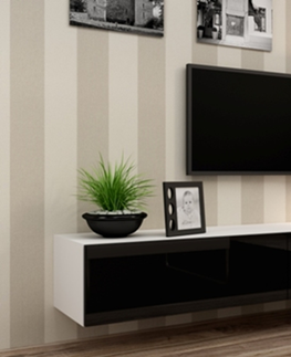 TV stolíky CAMA MEBLE Vigo 180 tv stolík na stenu biela / čierny lesk