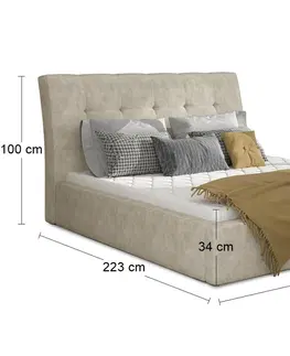 Postele NABBI Ikaria UP 160 čalúnená manželská posteľ s roštom béžová