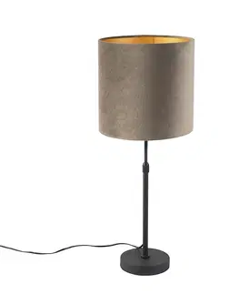 Stolove lampy Stolová lampa čierna s velúrovým odtieňom tupá so zlatom 25 cm - Parte