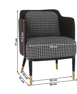 Stoličky Dizajnové kreslo, čiernobiely vzor/hnedá ekokoža, EMREN