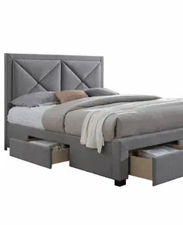 Postele Luxusná posteľ s úložným priestorom, látka sivý melír, 160x200, XADRA