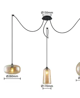 Závesné svietidlá Lucande Lucande Zyli závesná lampa, 3-plameňová, jantár