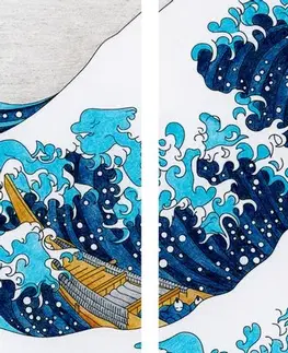 Obrazy prírody a krajiny 5-dielny obraz reprodukcia Veľká vlna z Kanagawa - Kacušika Hokusai
