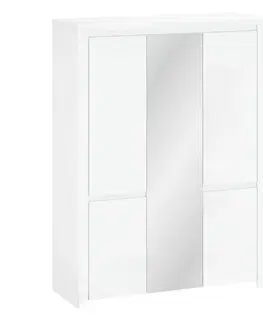 Šatníkové skrine Skriňa 5D so zrkadlom, biely lesk, LINDY