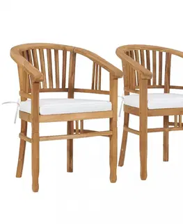 Záhradné kreslá a stoličky Záhradná stolička s poduškami 2 ks teakové drevo Dekorhome Krémová
