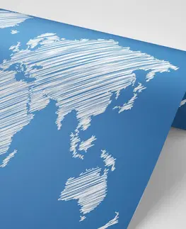 Tapety mapy Tapeta šrafovaná mapa sveta na modrom pozadí