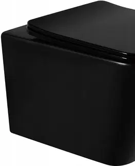 Záchody MEXEN/S - Teo Závesná WC misa čierna mat vrátane sedátka soft-close duroplastu, čierna lesk 30850685