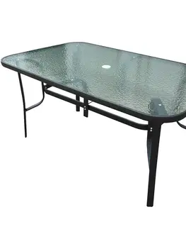 Záhradné stoly Záhradný sklenený stôl s otvorom 150x90x70cm čierna