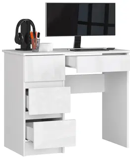 Písacie stoly Dizajnový písací stôl ZEUS90L, biely / biely lesk