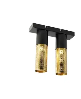 Stropne svietidla Industriálne stropné svietidlo čierne so zlatými 2 svetlami - Raspi