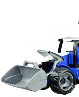 Hračky - dopravné stroje a traktory LENA - Traktor s lyžicou a bagrom, modro sivý