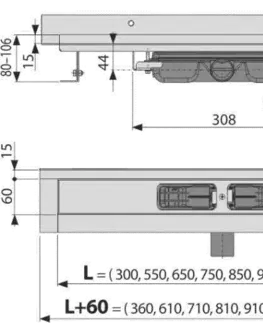 Sprchovacie kúty Alcadrain Podlahový žľab s okrajom pre plný rošt as pevným golierom k stene APZ116-300 APZ116-300