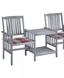 Zahradné stoličky Zaradné stoličky so stolíkom akácia / látka Dekorhome Biela / červená