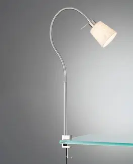 Stolové lampy s klipom FISCHER & HONSEL Upínacia lampa Jam, tienidlo z ľanu nikel/piesková