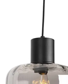 Zavesne lampy Dizajnové závesné svietidlo čierne s dymovým sklom 3-svetlo 226 cm - Qara