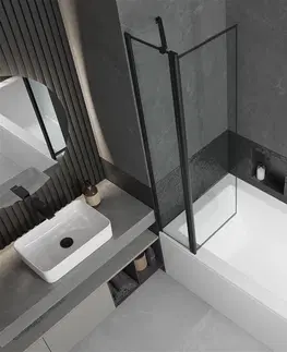 Sprchové dvere MEXEN/S - Cube obdĺžniková vaňa 180 x 80 cm s panelom + vaňová zástena 80 cm, čierna vzor 550518080X9408117070