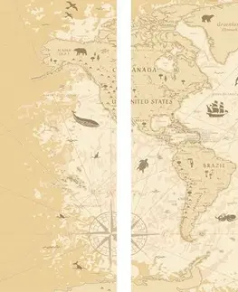 Obrazy mapy 5-dielny obraz mapa v béžovom prevedení