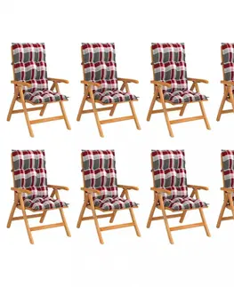 Zahradné stoličky Skladacia záhradná stolička s poduškami 8 ks teak / látka Dekorhome Biela / červená