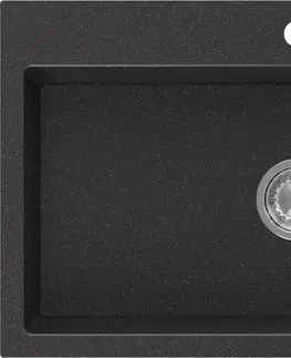 Kuchynské drezy MEXEN MEXEN - Omar granitový drez 800 x 480 mm, čierna/strieborná metalík, sifón chróm 6520801005-73