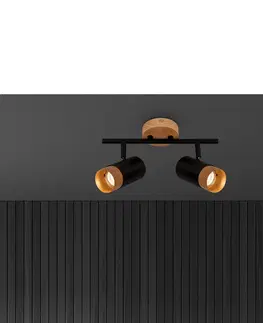 Bodové svetlá Briloner Stropný reflektor Plek GU10 čierna/drevo dvojsvetlo