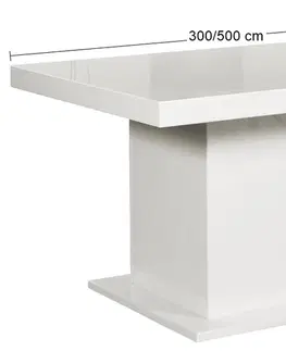 Jedálenské stoly PYKA Kacper 300/500 rozkladací jedálenský stôl biely vysoký lesk