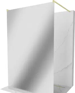 Sprchové dvere MEXEN/S - Kioto samostatne stojaca sprchová zástena 130 x 200, lustro 8 mm, zlatko kartáčovaná 800-130-002-55-50