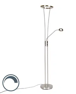 Stojace lampy Moderná stojaca lampa z ocele a skla vrátane LED s čítacím ramenom - božská