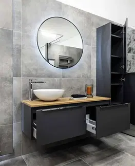 Kúpeľňový nábytok MEREO - Mailo, kúpeľňová skrinka s umývadlom z liateho mramoru 81 cm, šedý kameň, čierne madlo CN551MB
