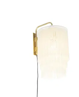 Nastenne lampy Orientálna nástenná lampa zlaté krémové tienidlo s strapcami - Franxa