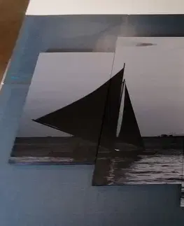 Čiernobiele obrazy 5-dielny obraz nádherný západ slnka na mori v čiernobielom prevedení