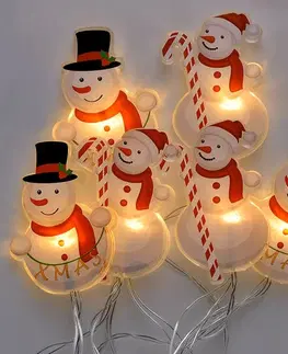 Vianočné dekorácie Solight LED okenná reťaz Snehuliaci, 6x LED, prísavná, 120cm, 2x AA