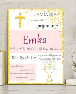 Tabuľky s venovaním (darčeky) Darček na prvé sväté prijímanie - Personalizovaná tabuľka pre dievča