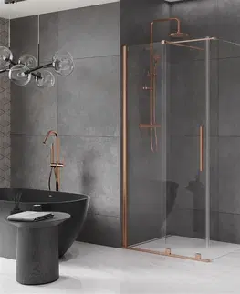 Sprchovacie kúty MEXEN/S - Velár sprchovací kút 140 x 100, transparent, kartáčovaná meď 871-140-100-01-65