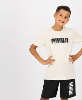 nohavice Detské bavlnené tričko Puma béžové s nápisom