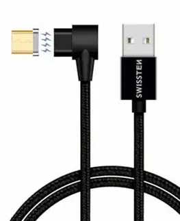 USB káble Magnetický dátový kábel Swissten Arcade textilný s Micro USB konektorom a podporou rýchlonabíjania, čierny 71527400