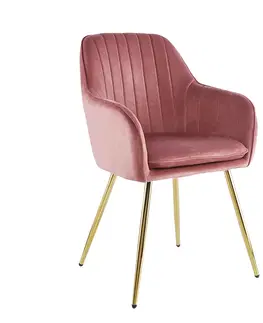 Stoličky Dizajnové kreslo, ružová Velvet látka/gold chróm-zlatý, ADLAM