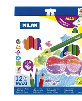Hračky MILAN - Pastelky Maxi trojhranné 12 ks + orezávatko