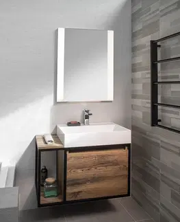 Kúpeľňa SAPHO - SKARA umývadlová skrinka 80x49,5x46,5cm, čierna mat/dub Collingwood CG003-1919