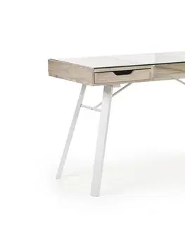 Písacie a pracovné stoly HALMAR B-33 pc stolík so sklom dub sonoma / biela