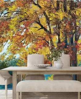 Tapety príroda Tapeta maľované stromy vo farbách jesene
