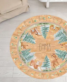 Korkové koberce Detský kruhový koberec - Srnčia rodinka s abecedou