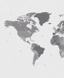 Tapety mapy Tapeta detailná mapa sveta v čiernobielom prevedení