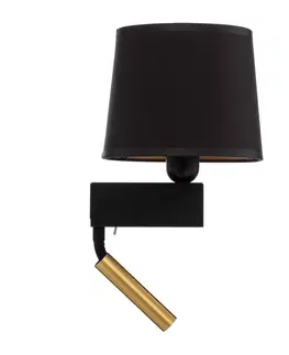 Nástenné svietidlá Euluna Nástenné svietidlo Chillin s lampičkou na čítanie, čierna/zlatá