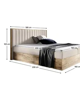Postele Boxspringová posteľ, 180x200, béžová látka Paros/dub lancelot, WOOD 4