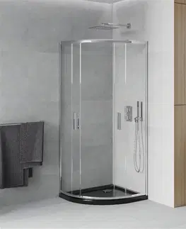 Vane MEXEN/S - Rio štvrťkruhový sprchovací kút 90 x 90, transparent, chróm + vanička so sifónom Flat, čierny 863-090-090-01-00-4170