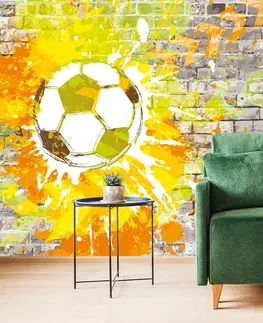 Samolepiace tapety Samolepiaca tapeta futbalová lopta na tehlovej stene