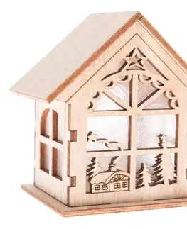 Vianočné dekorácie Drevený LED domček Christmas cabin hnedá​ , 8 x 6,5 x 5,5 cm