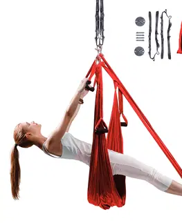 Ostatné fitness náradie Popruhy na aero jogu inSPORTline Hemmok červené s držiakmi a lanami