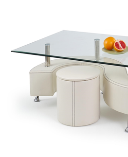 Konferenčné stolíky HALMAR Nina 3 H sklenený konferenčný stolík s taburetkami biela / priehľadná