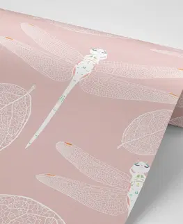 Samolepiace tapety Samolepiaca tapeta lietajúce vážky v ružovom